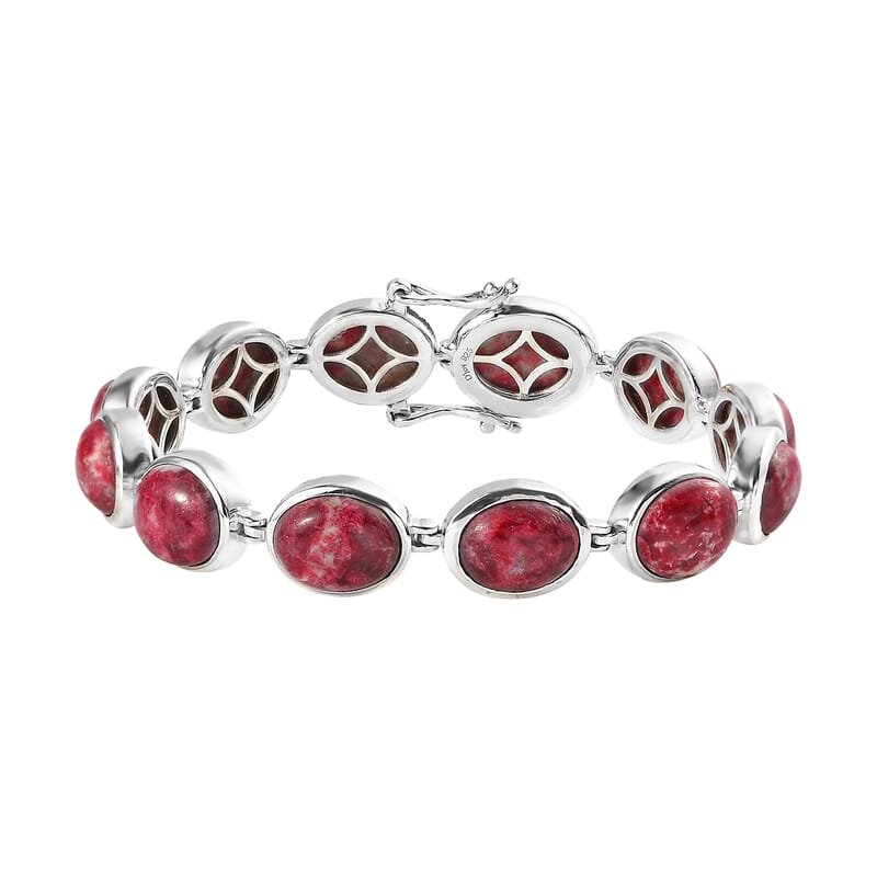Norwegian Thulite Bracelet in Platinum Over Sterling Silver (6.50 In) 34.40 ctw