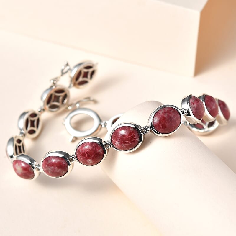 Norwegian Thulite Bracelet in Platinum Over Sterling Silver (6.50 In) 34.40 ctw