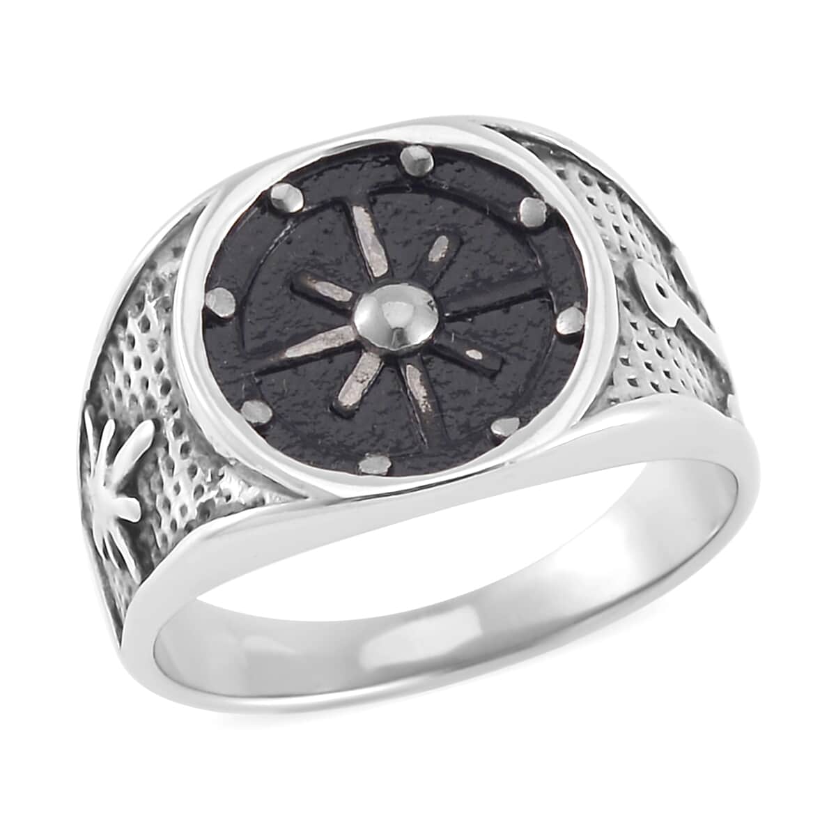 Nautical Compass Men's Ring in Black Oxidised Stainless Steel (Size 9.0) image number 0