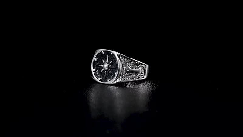 Nautical Compass Men's Ring in Black Oxidised Stainless Steel (Size 9.0)
