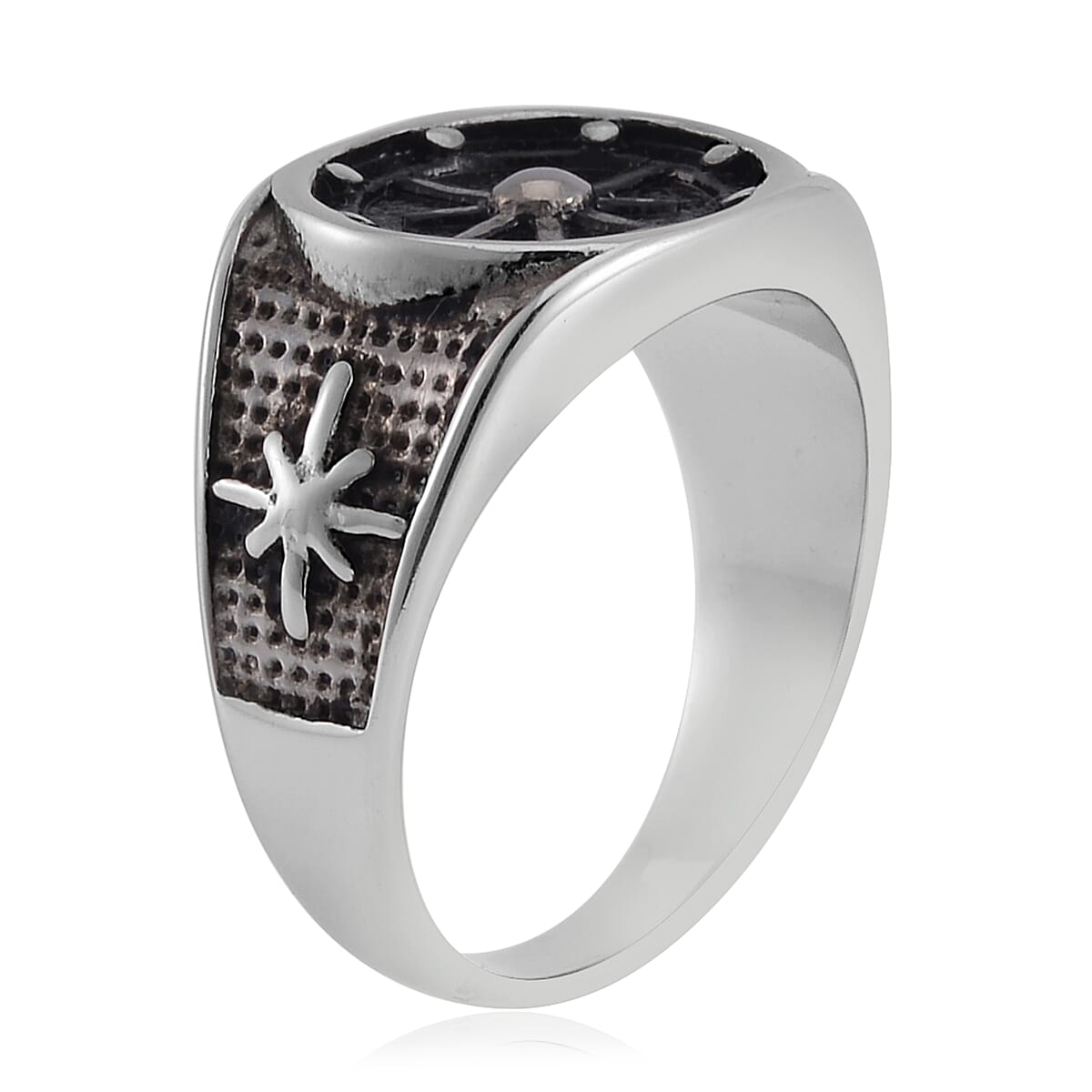 Nautical Compass Men's Ring in Black Oxidised Stainless Steel (Size 9.0)
