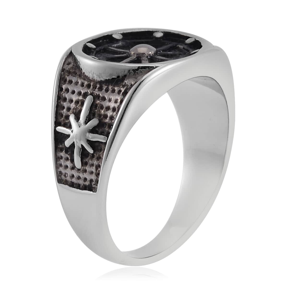 Nautical Compass Men's Ring in Black Oxidised Stainless Steel (Size 9.0) image number 3