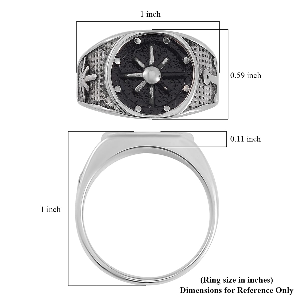 Nautical Compass Men's Ring in Black Oxidised Stainless Steel (Size 9.0)