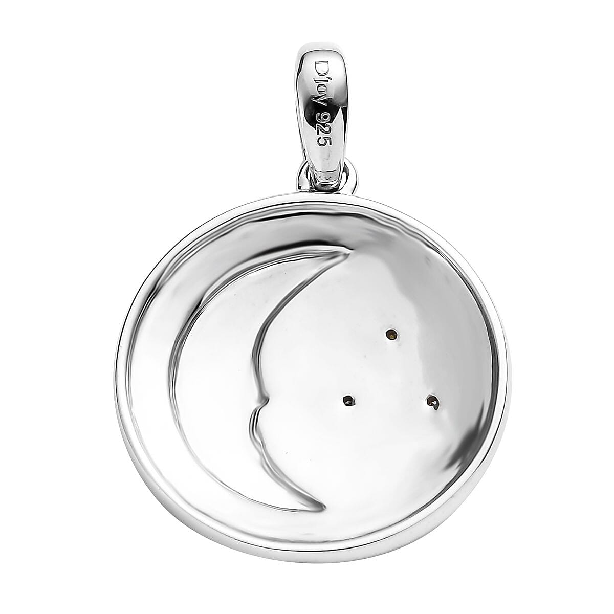 Moissanite and Enameled Celestial Moon and Stars Pendant without Chain in Platinum Over Sterling Silver