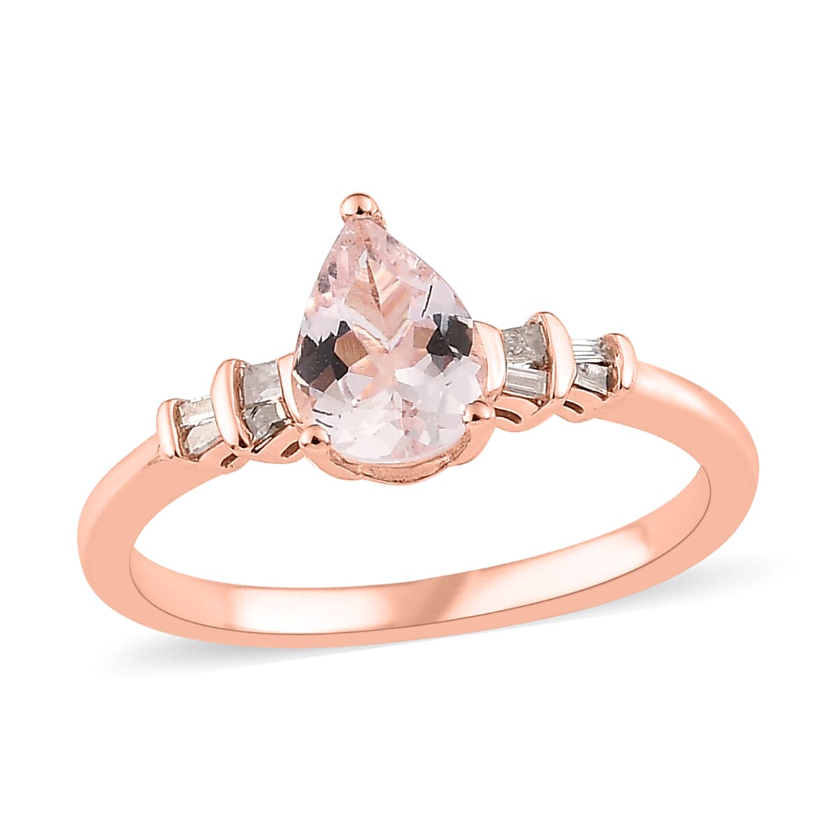 Pink Morganite and Diamond Ring in Vermeil Rose Gold Over Sterling Silver 1.15 ctw