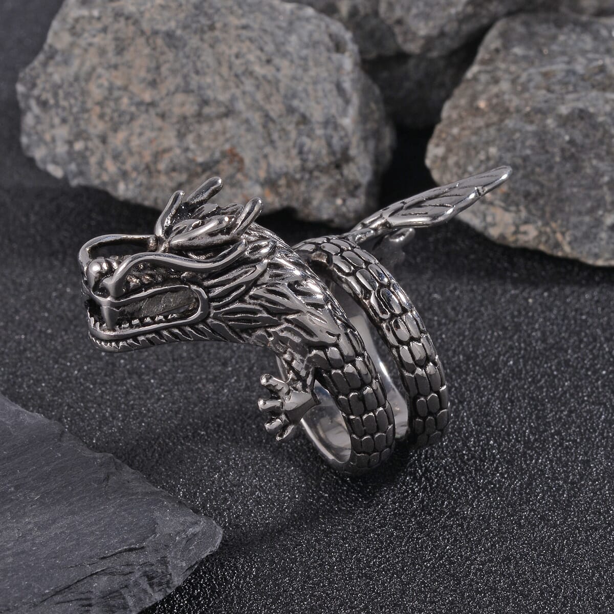 Dragon Men's Ring in Stainless Steel (Size 10.0) image number 1