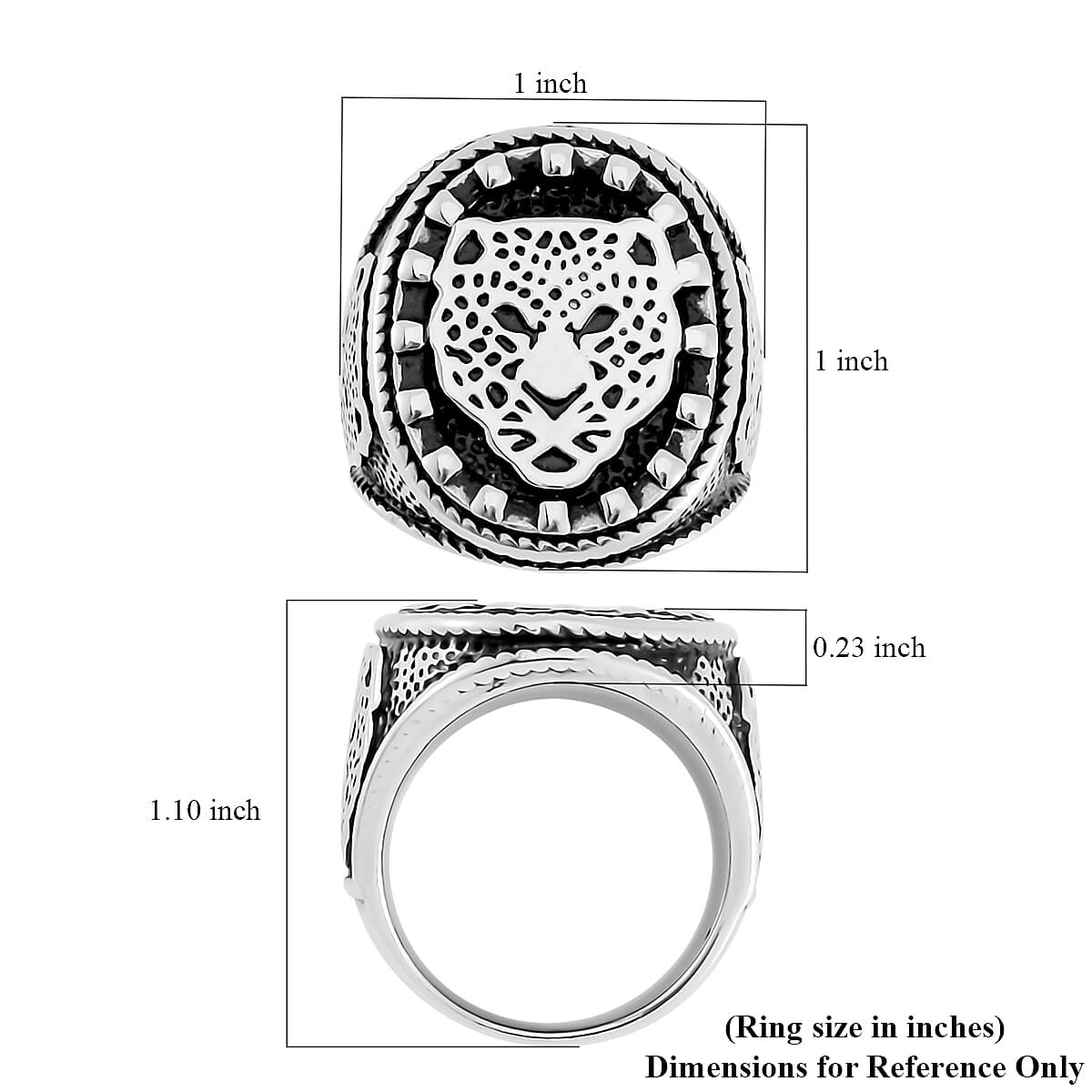 Leopard Head Men's Ring in Stainless Steel (Size 10.0)