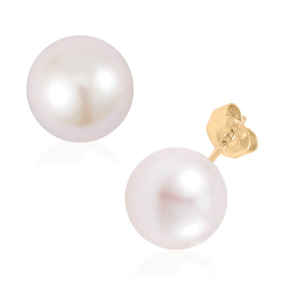 10K Yellow Gold White Edison Pearl Solitaire Stud Earrings  image number 0