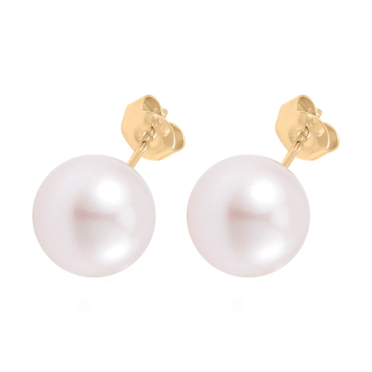 10K Yellow Gold White Edison Pearl Solitaire Stud Earrings  image number 3