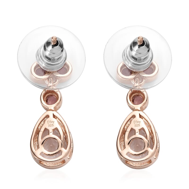 Pink Morganite and Morro Redondo Pink Tourmaline Dangle Earrings in Vermeil Rose Gold Over Sterling Silver 1.65 ctw