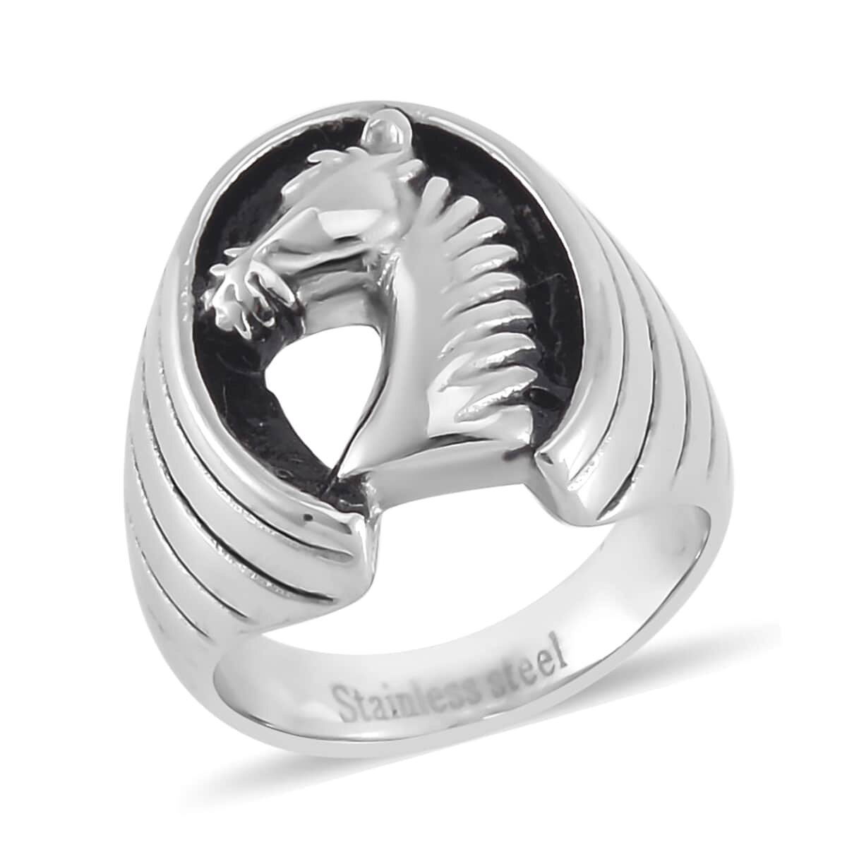 Horse Head Men's Ring in Stainless Steel (Size 10.0) image number 0