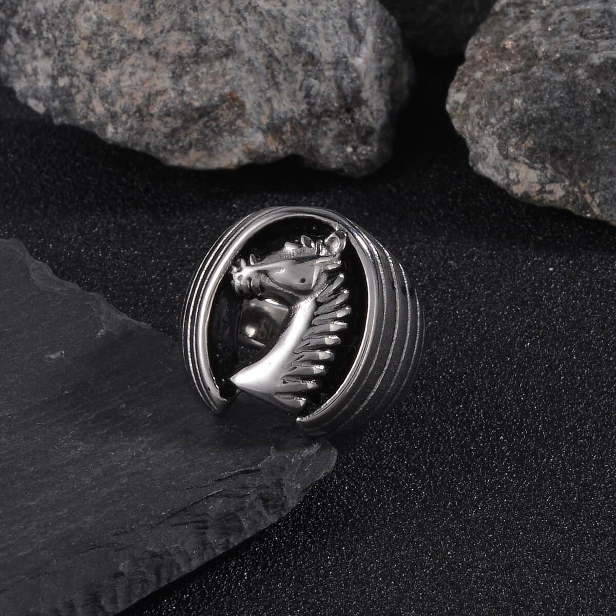 Horse Head Men's Ring in Stainless Steel (Size 10.0) image number 1