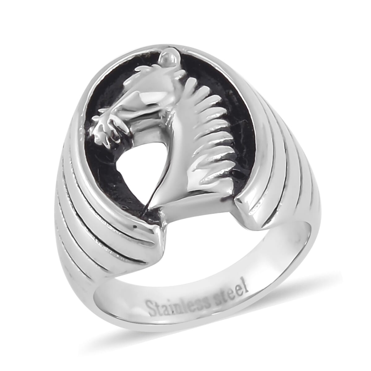 Horse Head Men's Ring in Stainless Steel (Size 9.0) image number 0