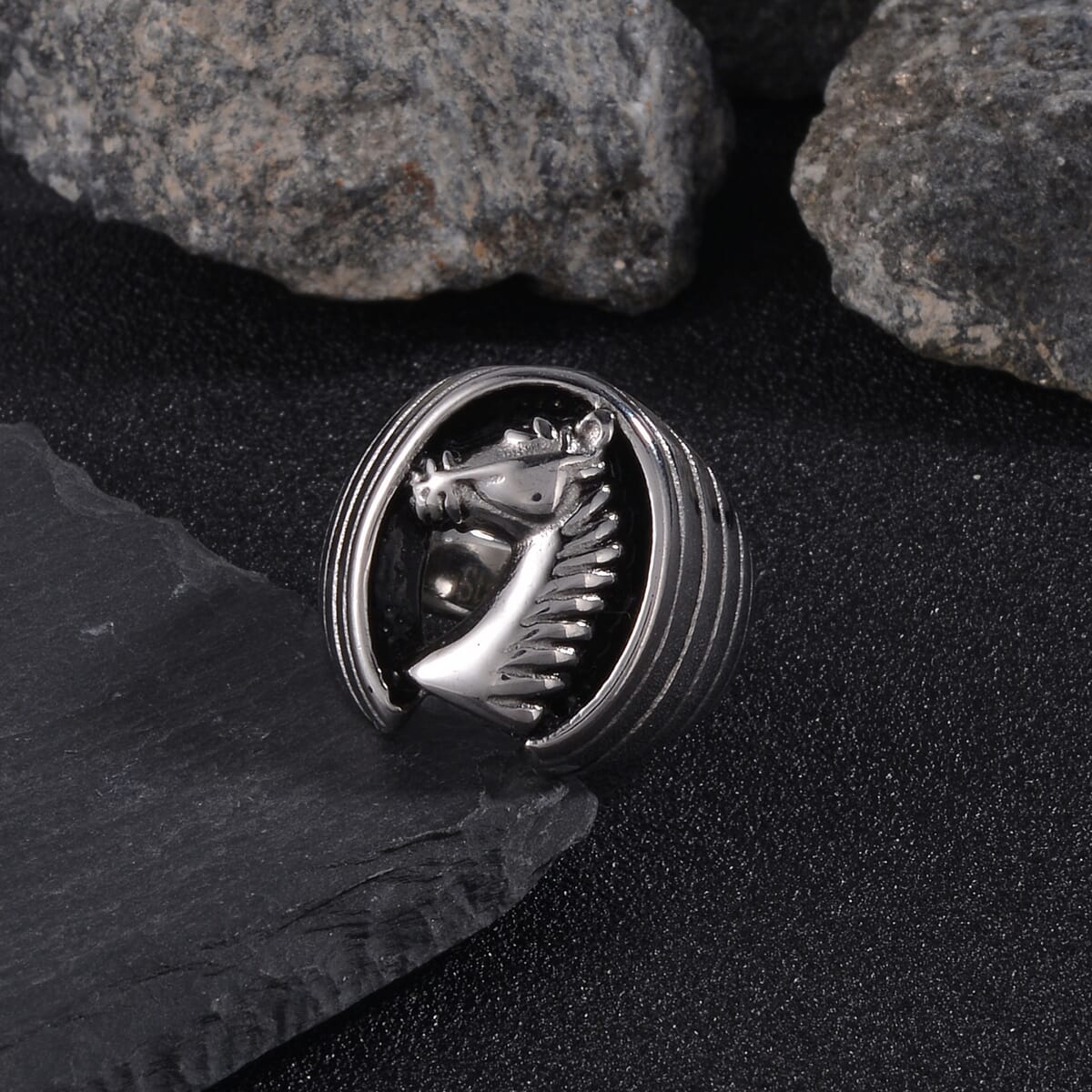 Horse Head Men's Ring in Stainless Steel (Size 9.0) image number 1
