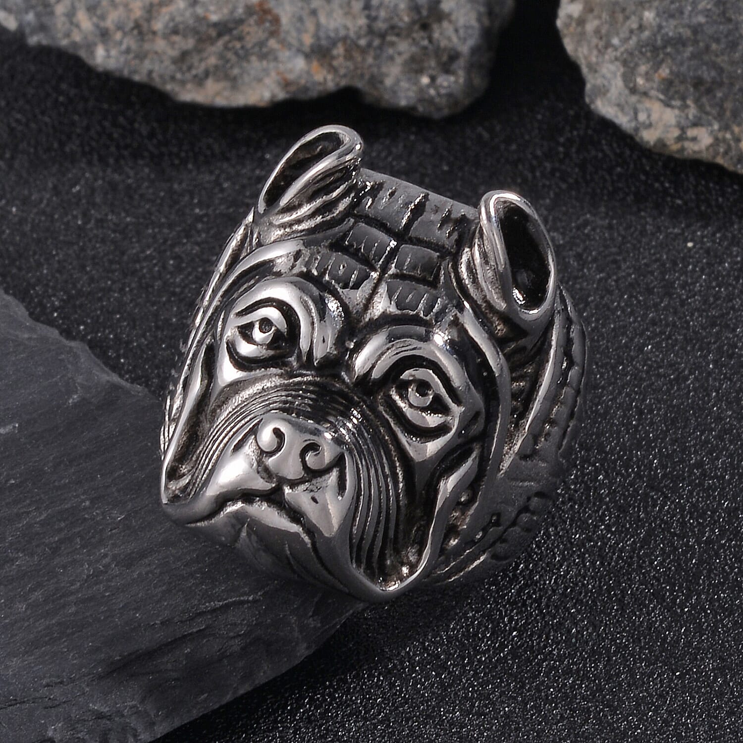 Bulldog Head Men's Ring in Stainless Steel (Size 10.0)