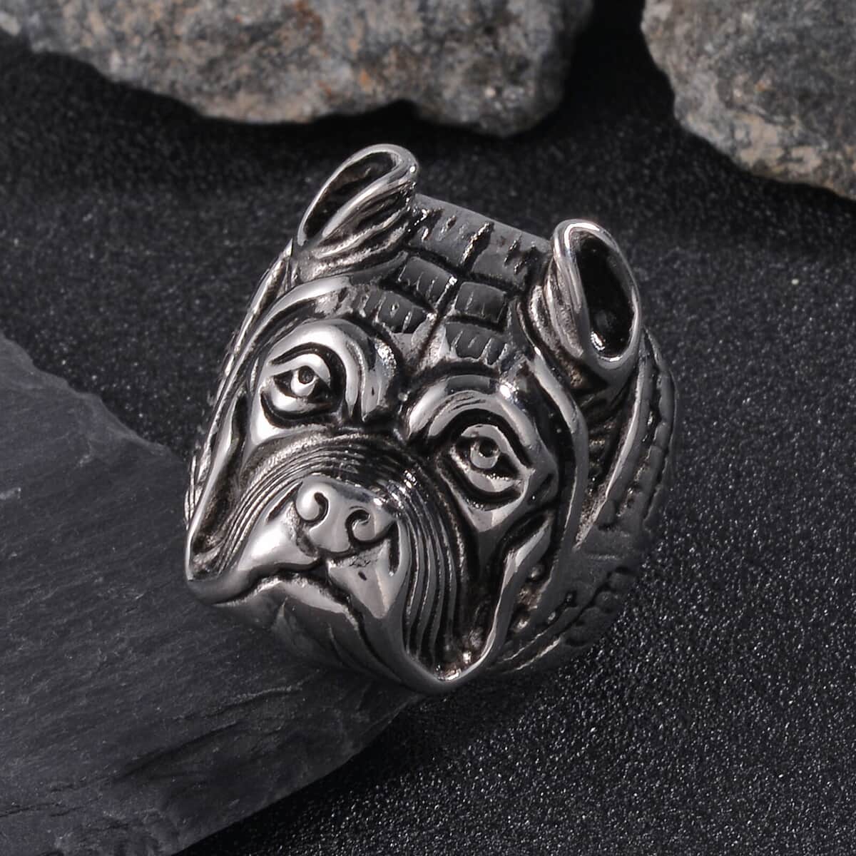 Bulldog Head Men's Ring in Stainless Steel (Size 10.0) image number 1