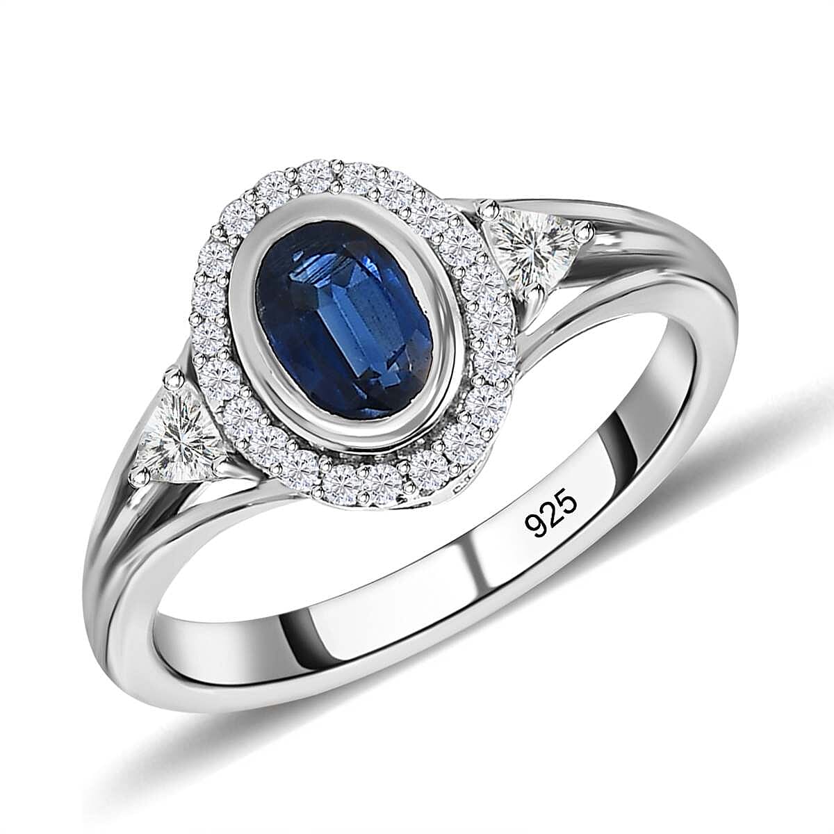 Kashmir Kyanite and White Zircon 2.10 ctw Ring in Platinum Over Sterling Silver (Size 10.0)