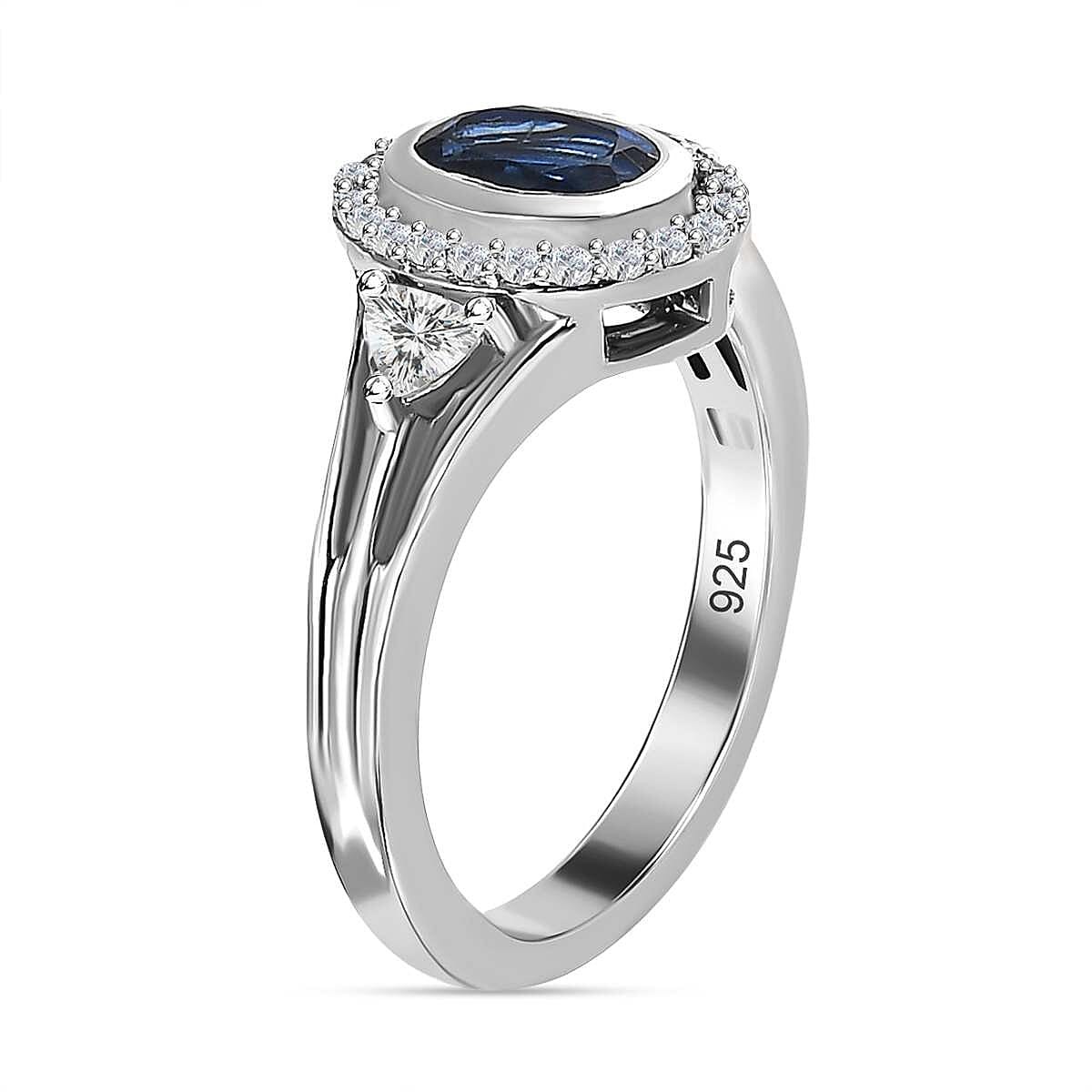 Kashmir Kyanite and White Zircon 2.10 ctw Ring in Platinum Over Sterling Silver (Size 10.0)