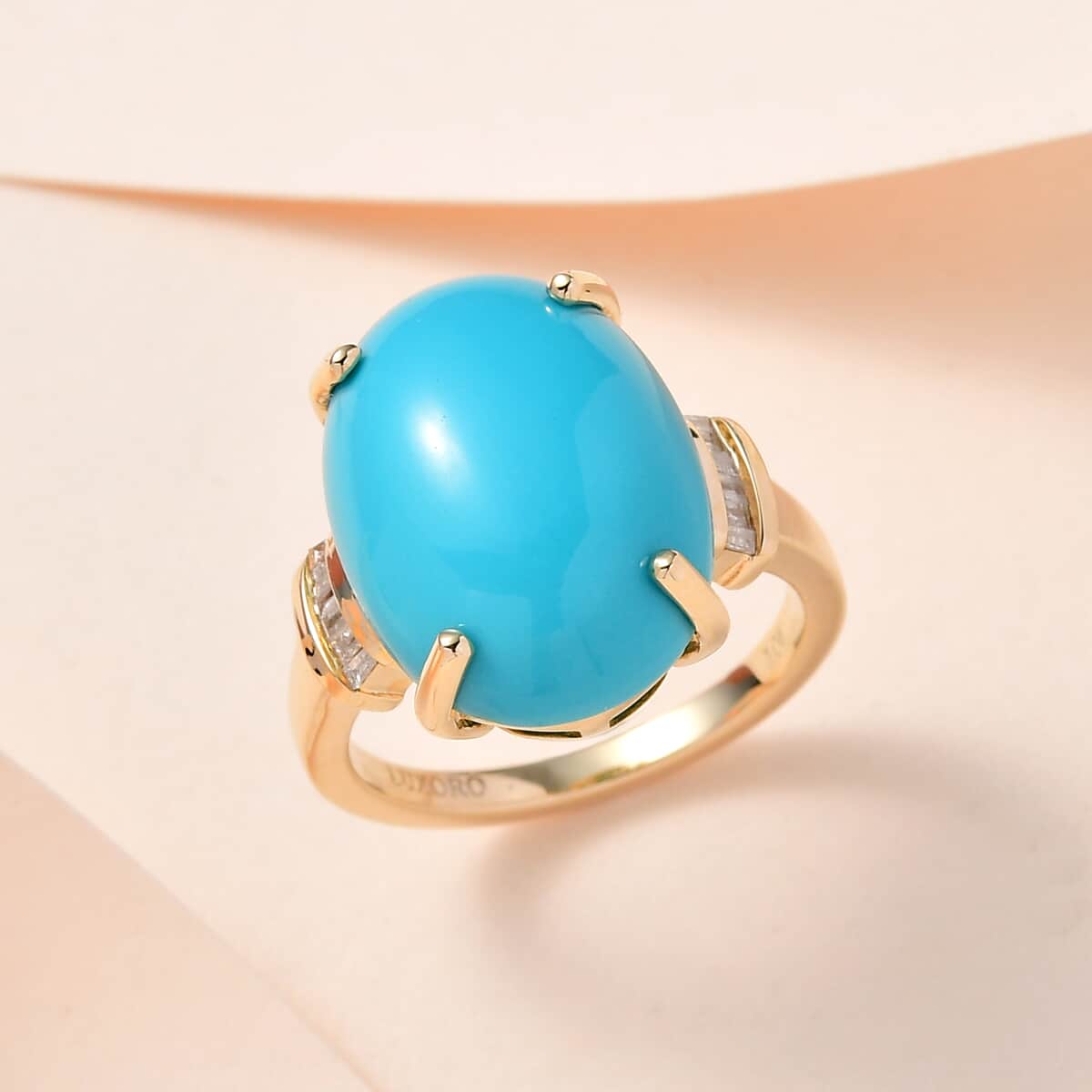 Luxoro 10K Yellow Gold Premium Sleeping Beauty Turquoise and Diamond Ring (Size 6.0) 7.20 ctw image number 1