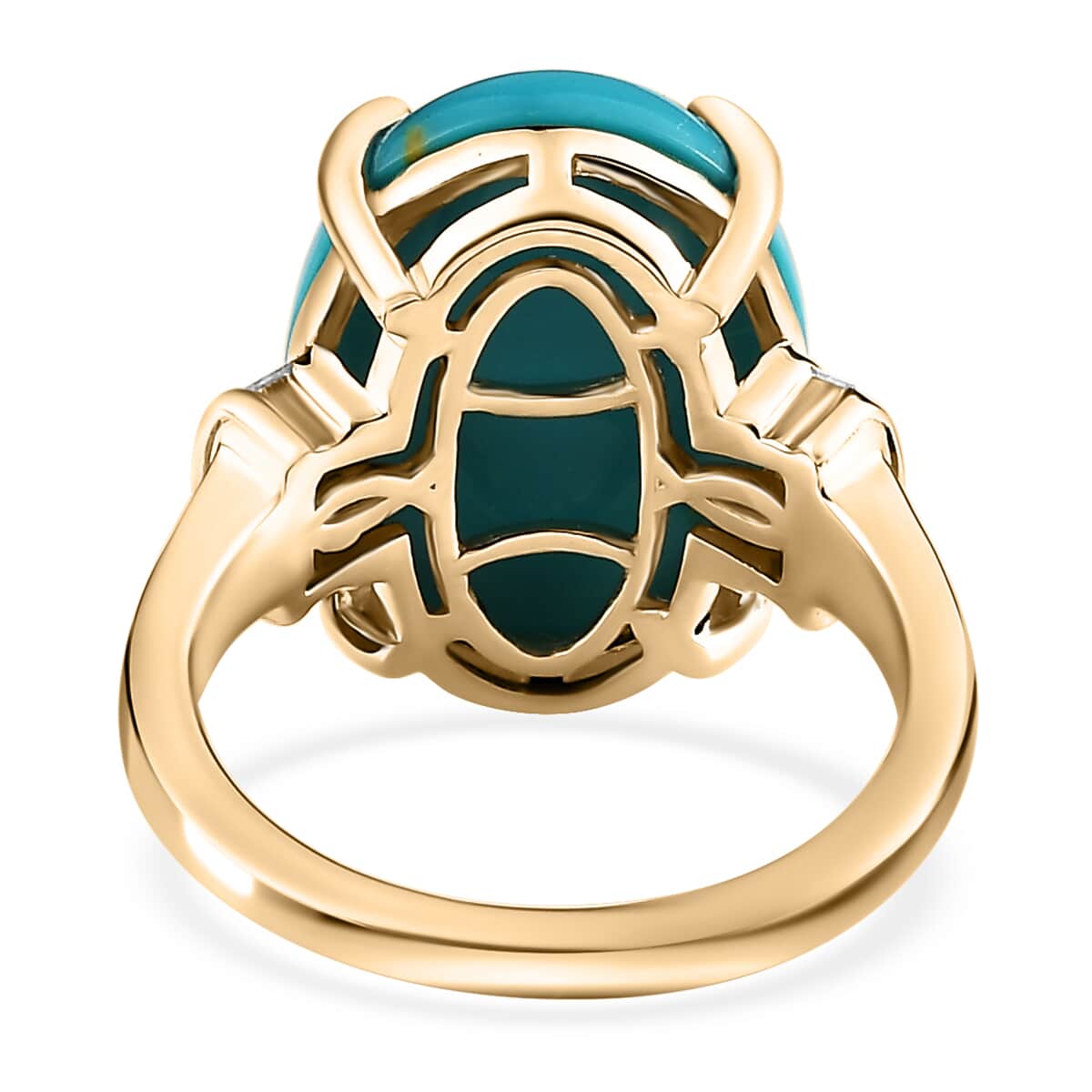 Luxoro 10K Yellow Gold Premium Sleeping Beauty Turquoise and Diamond Ring (Size 6.0) 7.20 ctw image number 4