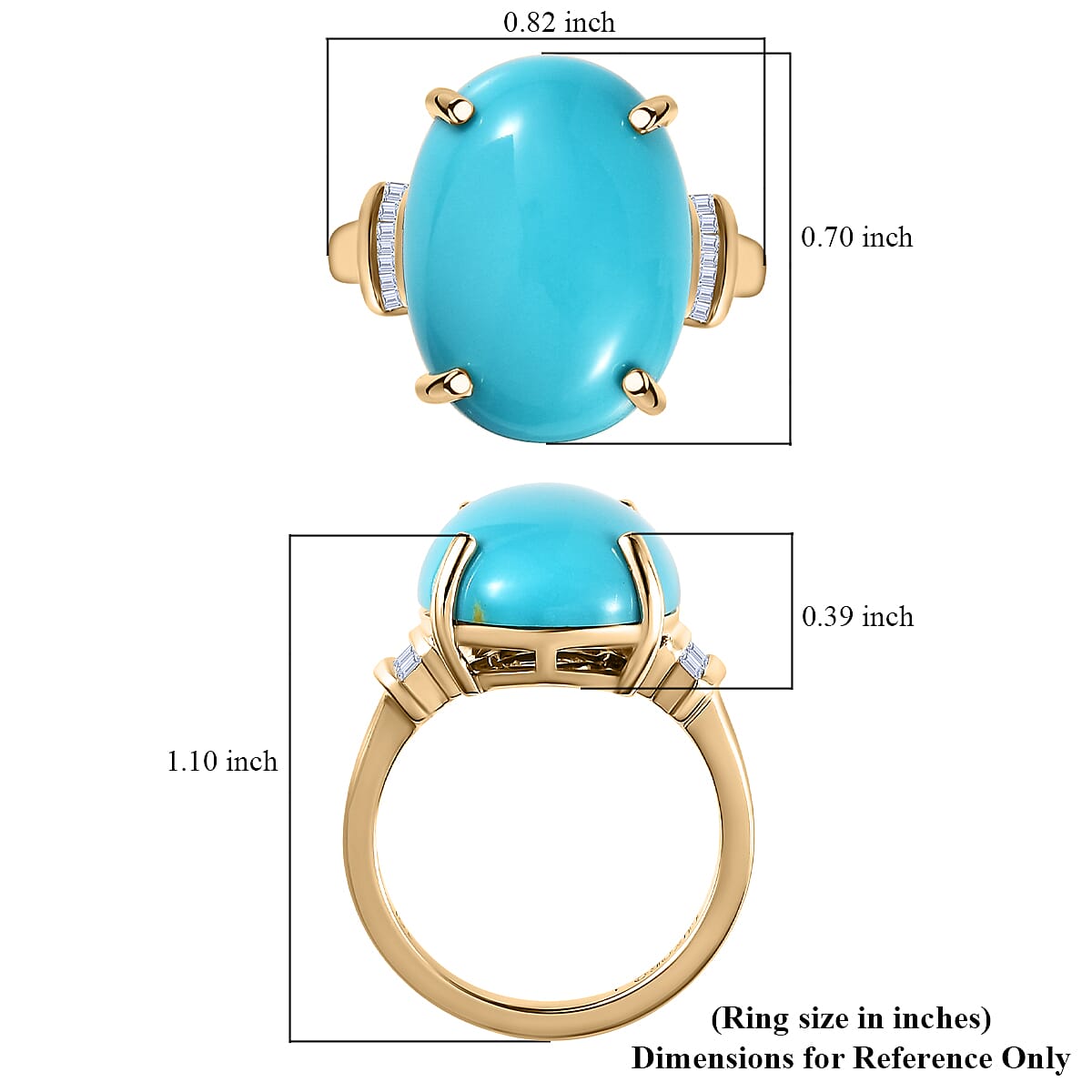 Luxoro 10K Yellow Gold Premium Sleeping Beauty Turquoise and Diamond Ring (Size 10.0) 7.20 ctw