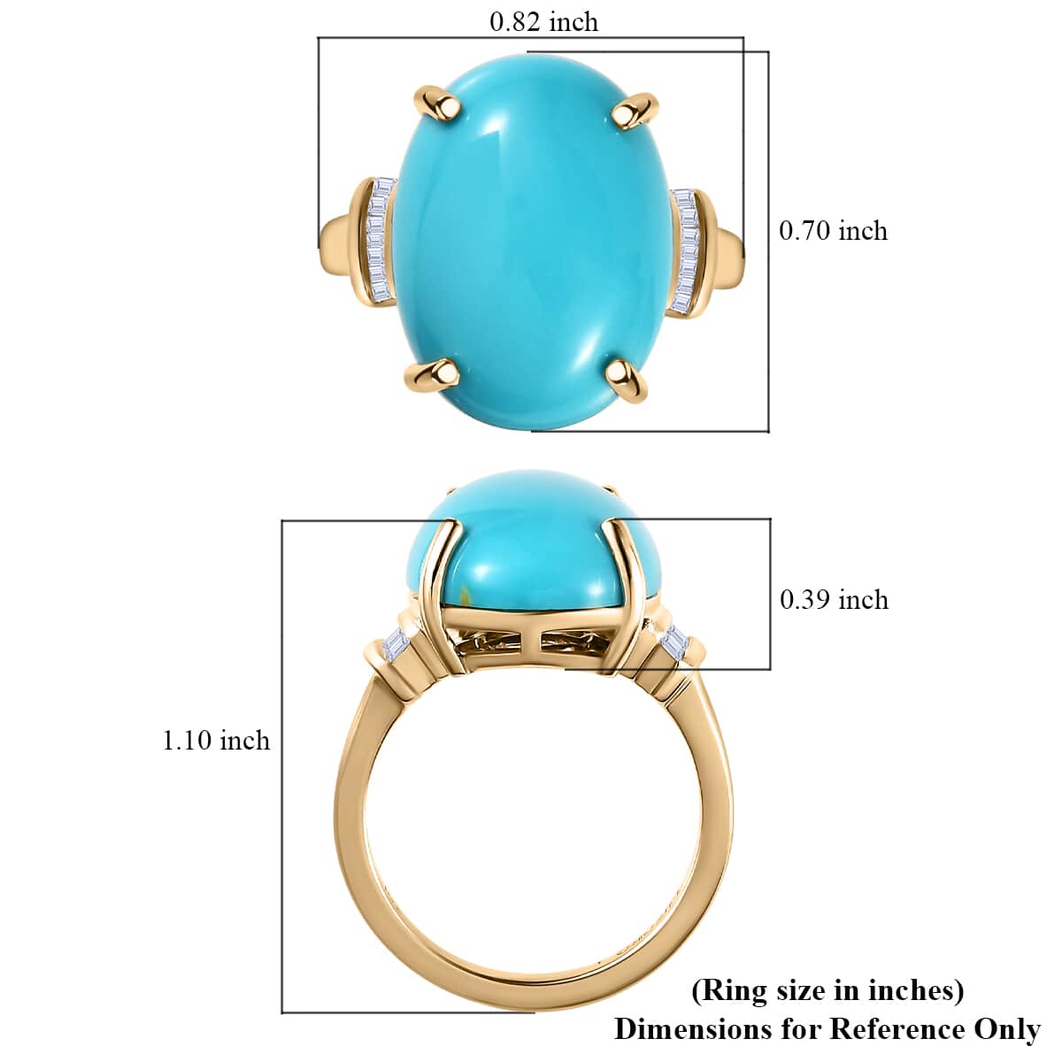 Luxoro 10K Yellow Gold Premium Sleeping Beauty Turquoise and Diamond Ring (Size 6.0) 7.20 ctw image number 5