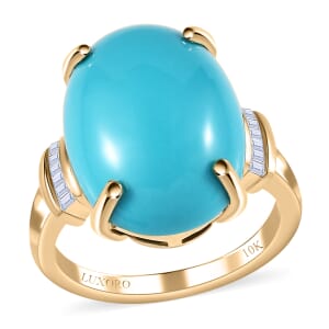 Luxoro 10K Yellow Gold Premium Sleeping Beauty Turquoise and Diamond Ring (Size 5.0) 7.20 ctw