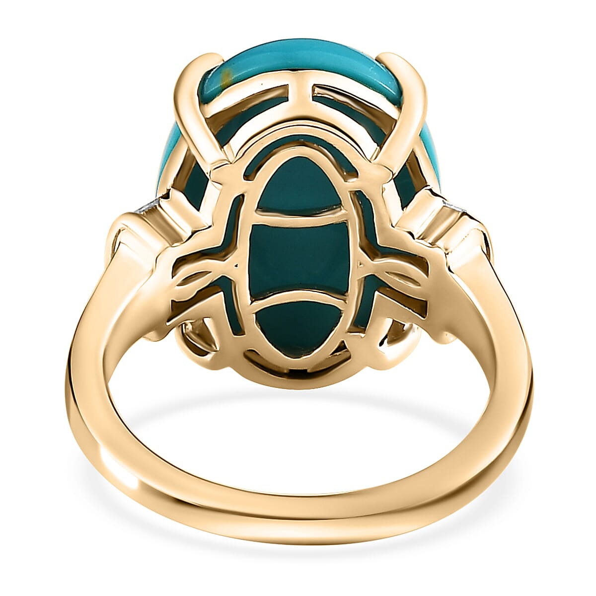 Luxoro 10K Yellow Gold Premium Sleeping Beauty Turquoise and Diamond Ring (Size 5.0) 7.20 ctw