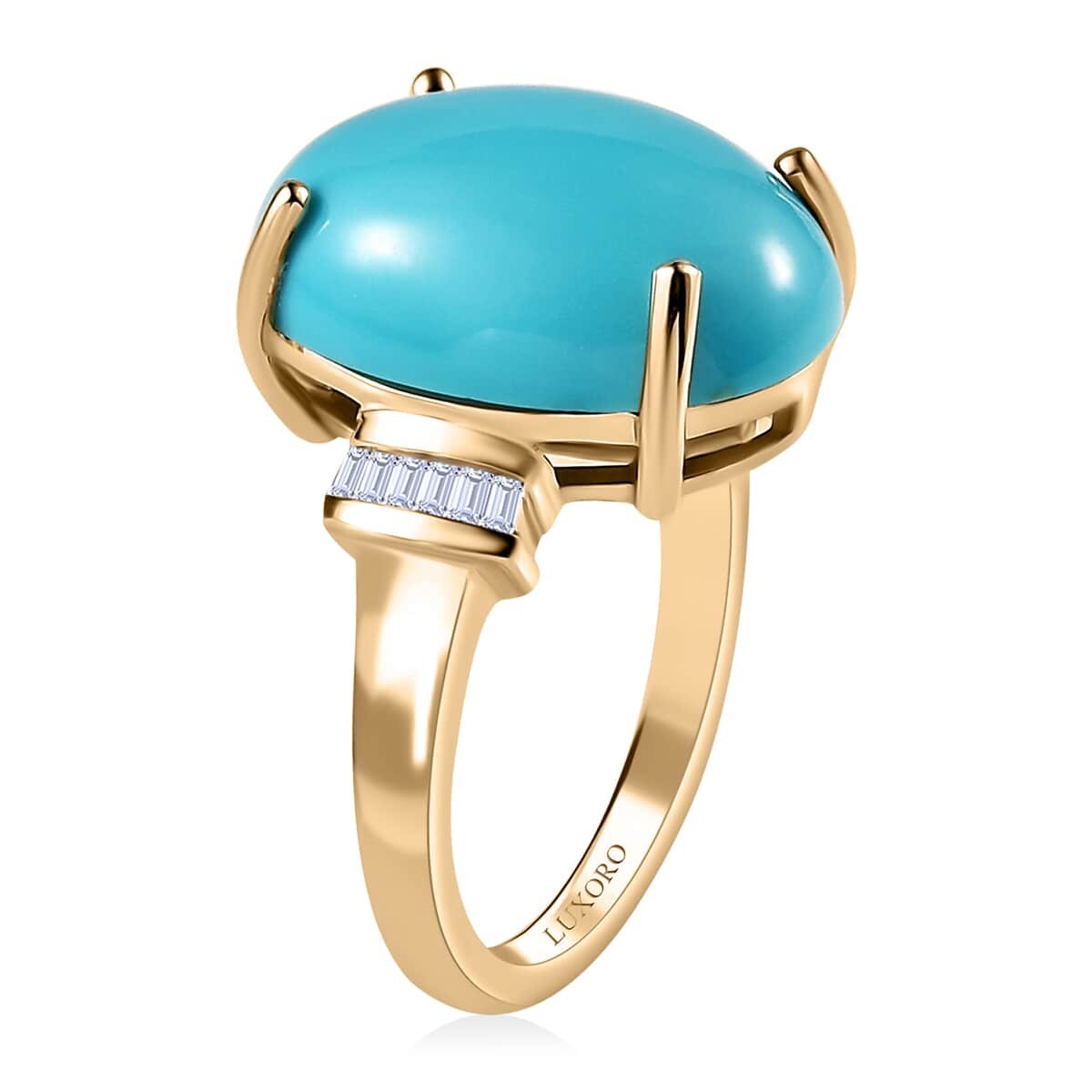 Luxoro 10K Yellow Gold Premium Sleeping Beauty Turquoise and Diamond Ring (Size 6.0) 7.20 ctw image number 3