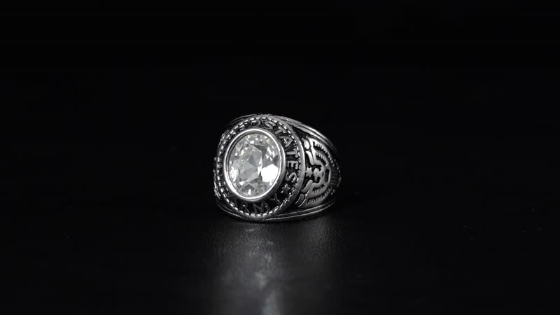 White Glass Men's Ring in Stainless Steel (Size 10.0)
