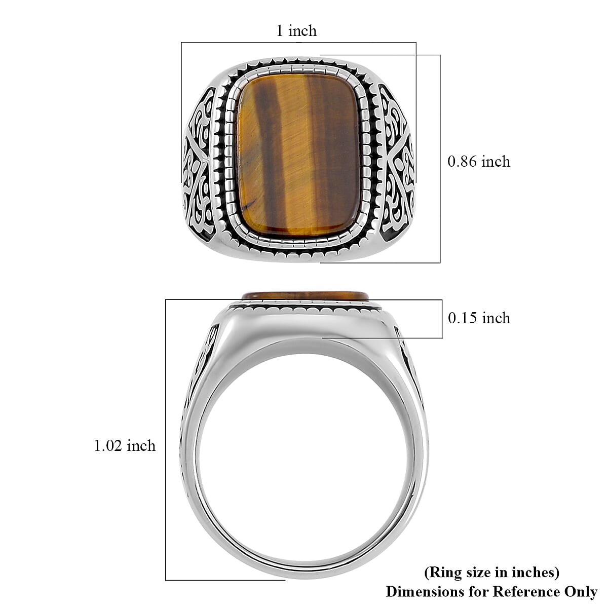 Yellow Tigers Eye Men's Ring in Stainless Steel (Size 10.0) 2.00 ctw