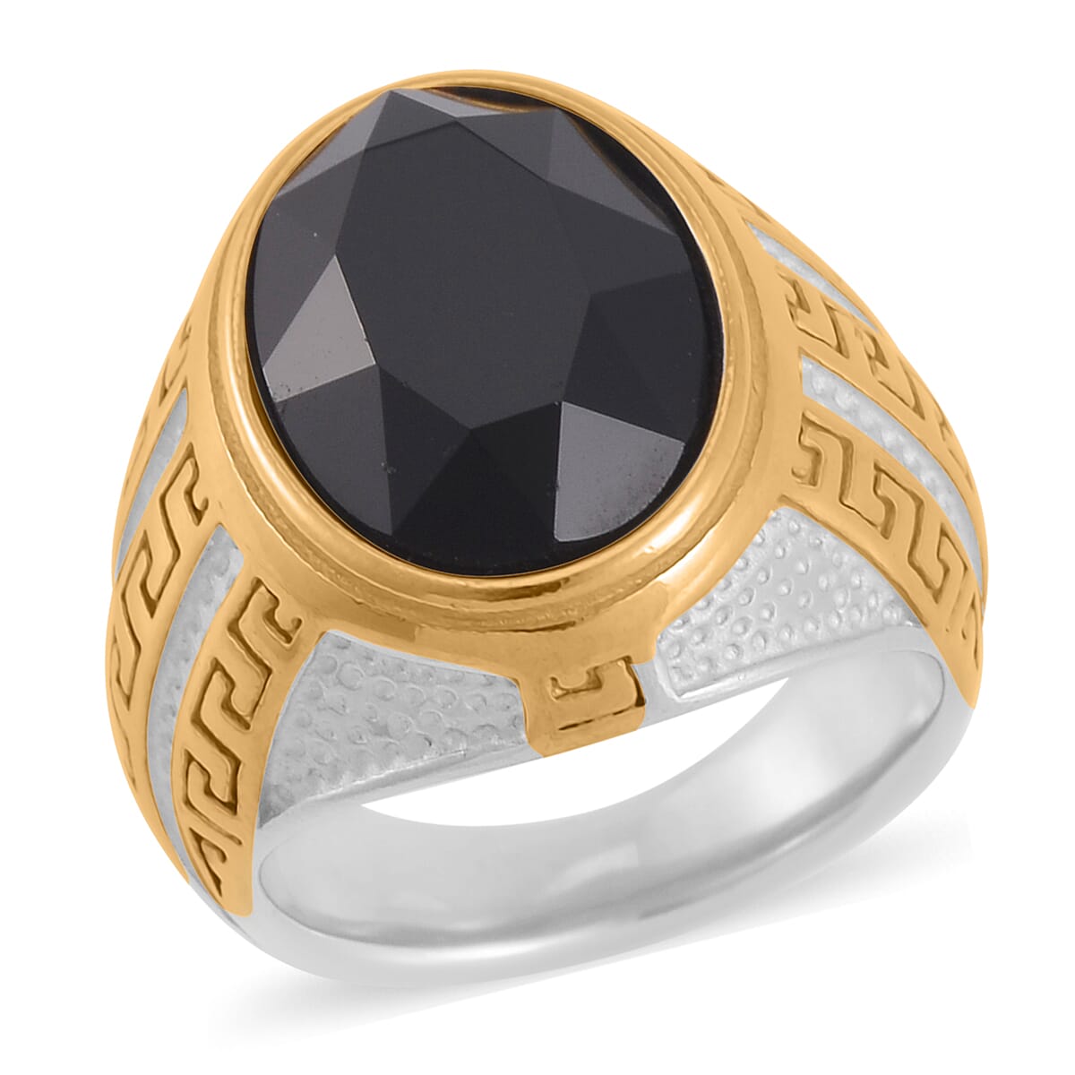 Simulated Black Sapphire Men's Ring in ION Plated YG and Stainless Steel (Size 10.0)