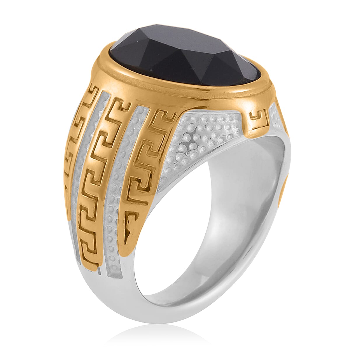 Simulated Black Sapphire Men's Ring in ION Plated YG and Stainless Steel (Size 10.0)