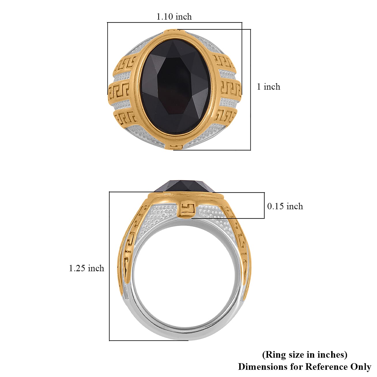Simulated Black Sapphire Men's Ring in ION Plated YG and Stainless Steel (Size 10.0)