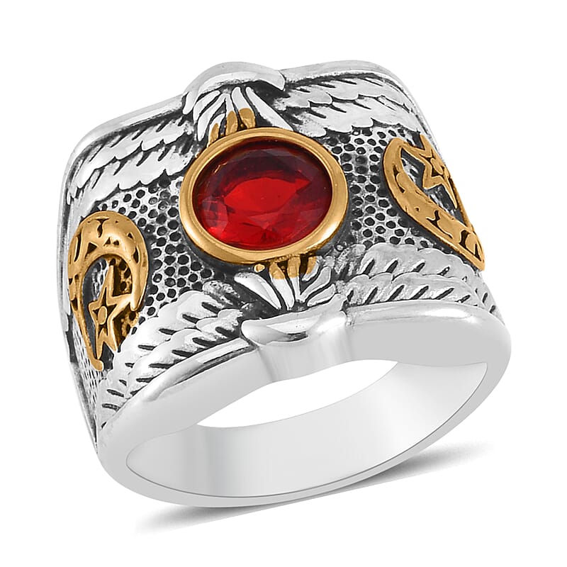 Red Glass Men's Ring in Stainless Steel (Size 10.0)