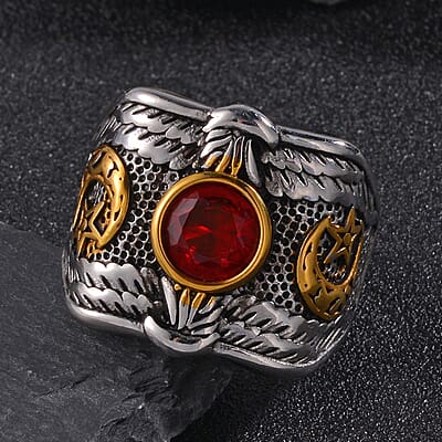 Red Glass Men's Ring in Stainless Steel (Size 10.0)