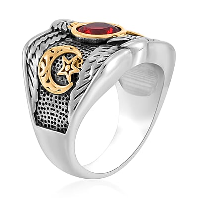 Red Glass Men's Ring in Stainless Steel (Size 10.0)