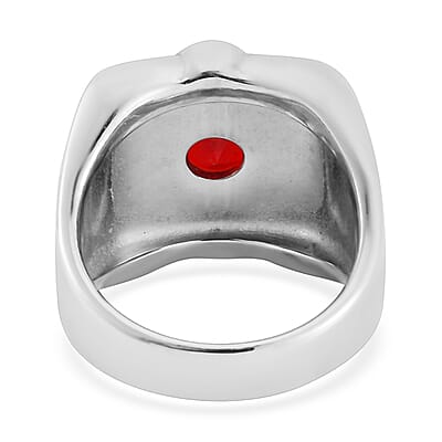 Red Glass Men's Ring in Stainless Steel (Size 10.0)