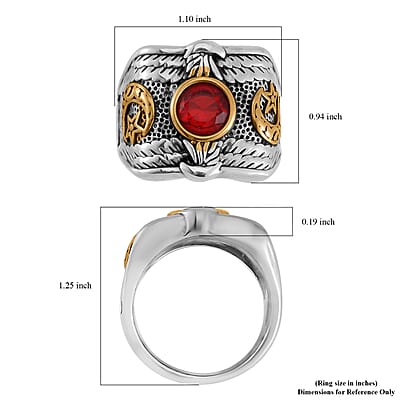 Red Glass Men's Ring in Stainless Steel (Size 10.0)