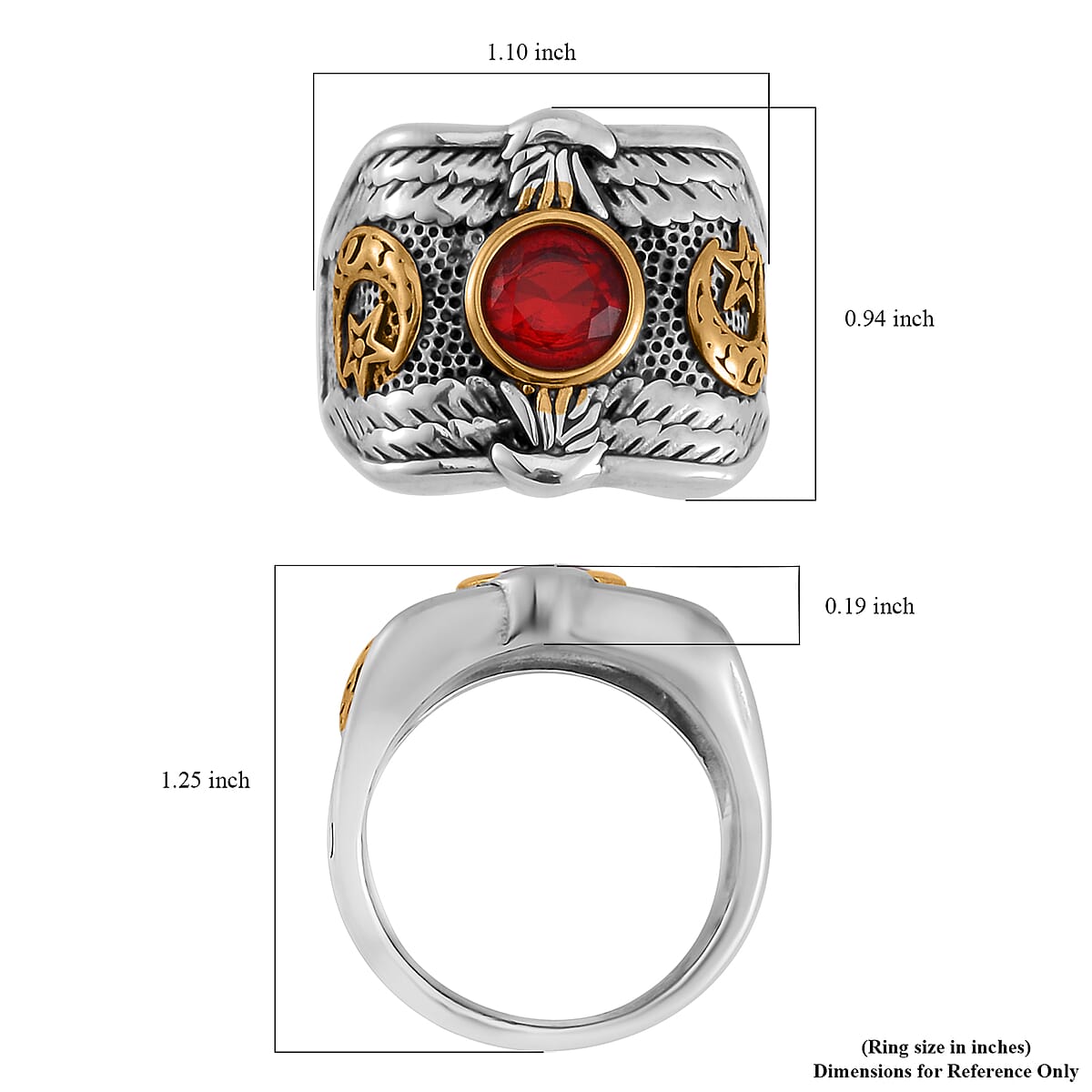Red Glass Men's Ring in Stainless Steel (Size 9.0) image number 5