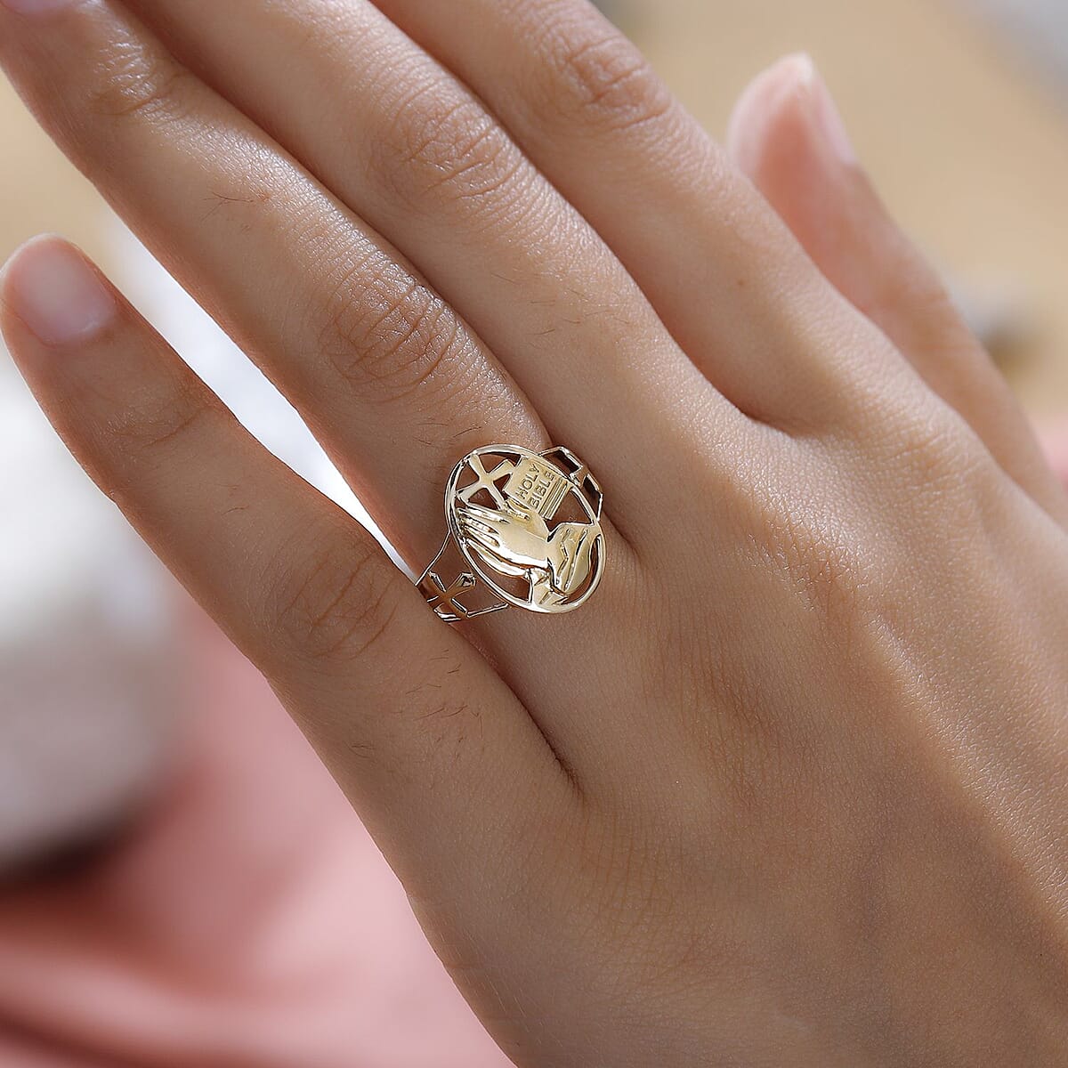 Luxoro 10K Yellow Gold Holy Bible Ring (Size 7.0) 2.35 Grams image number 1