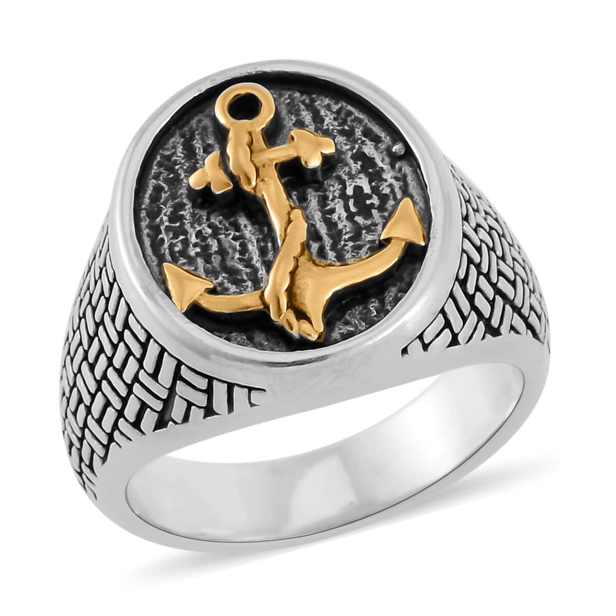 Anchor Carved Men's Ring in Dualtone Stainless Steel (Size 10.0) image number 0