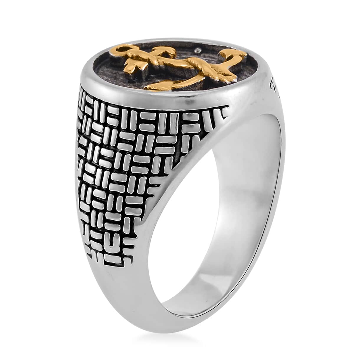 Anchor Carved Men's Ring in Dualtone Stainless Steel (Size 13.0) image number 3