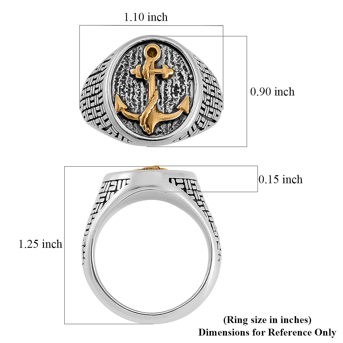 Anchor Carved Men's Ring in Dualtone Stainless Steel (Size 10.0)