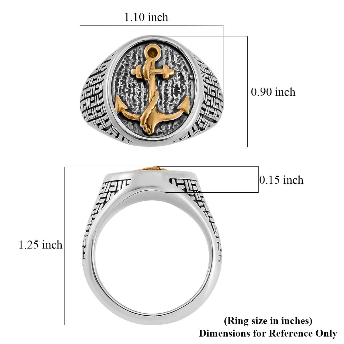 Anchor Carved Men's Ring in Dualtone Stainless Steel (Size 10.0) image number 5