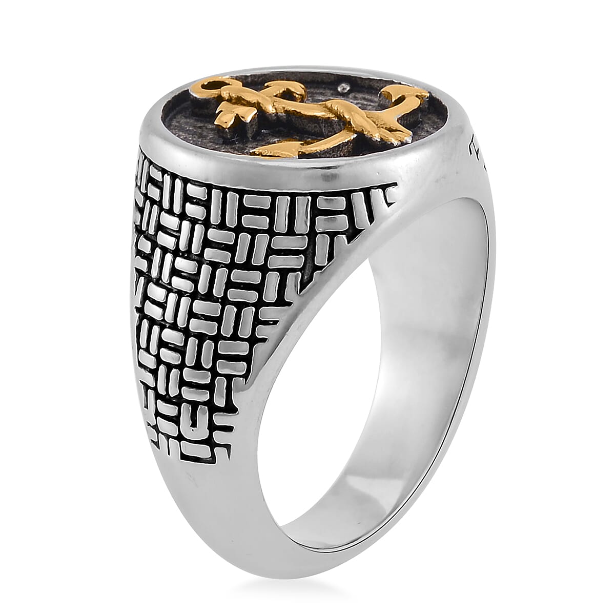 Anchor Carved Men's Ring in Dualtone Stainless Steel (Size 9.0) image number 3