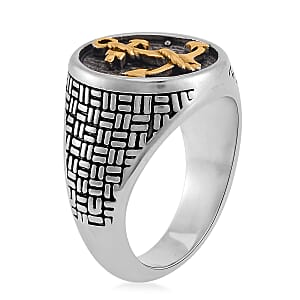 Anchor Carved Men's Ring in Dualtone Stainless Steel (Size 9.0)