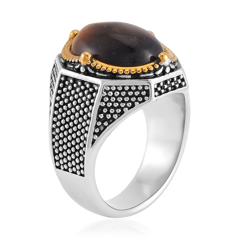 Yellow Tigers Eye 4.00 ctw Men's Ring in ION Plated YG and Stainless Steel (Size 10.0)