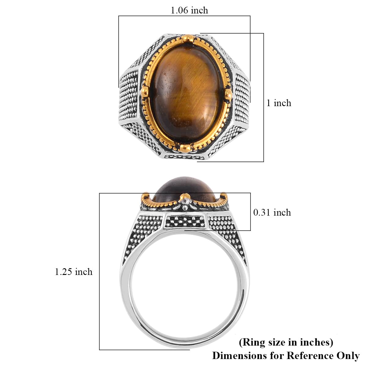 Yellow Tigers Eye 4.00 ctw Men's Ring in ION Plated YG and Stainless Steel (Size 10.0) image number 5