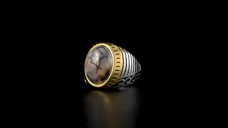 Grey Agate (D) Anchor Men's Ring in ION Plated YG and Stainless Steel (Size 10.0) 3.00 ctw